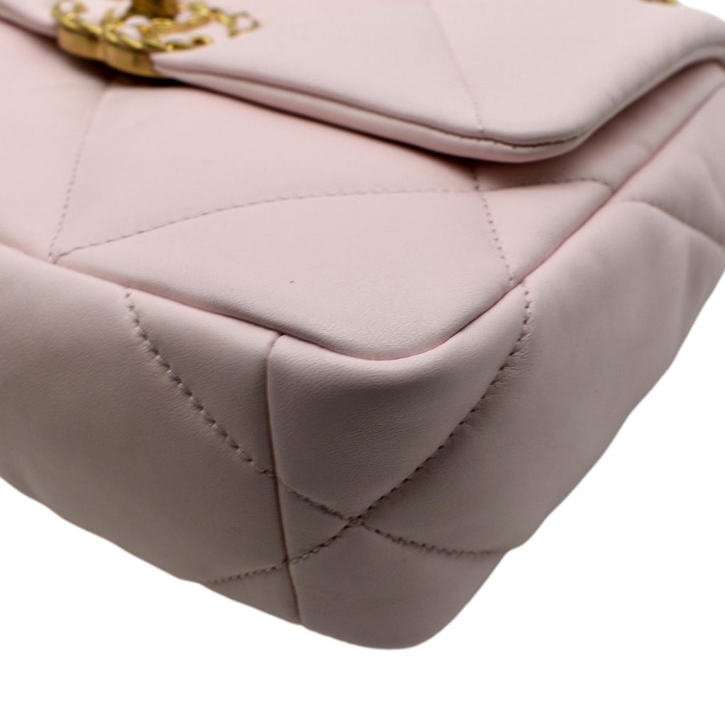 CHANEL 19 Medium Flap Quilted Lambskin Leather Shoulder Bag Light Pink
