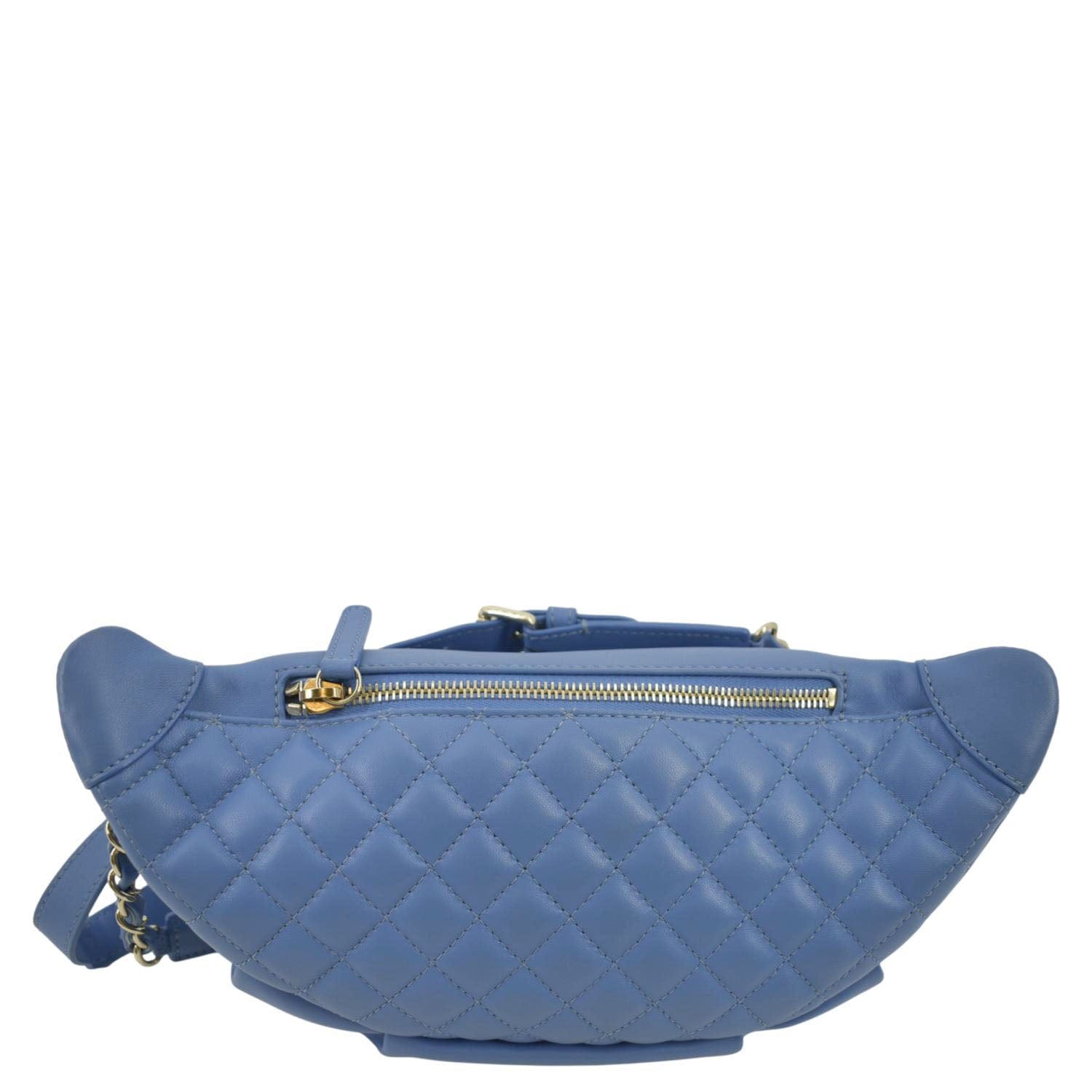 CHANEL Bi Classic Quilted Lambskin Leather Waist Bag Blue