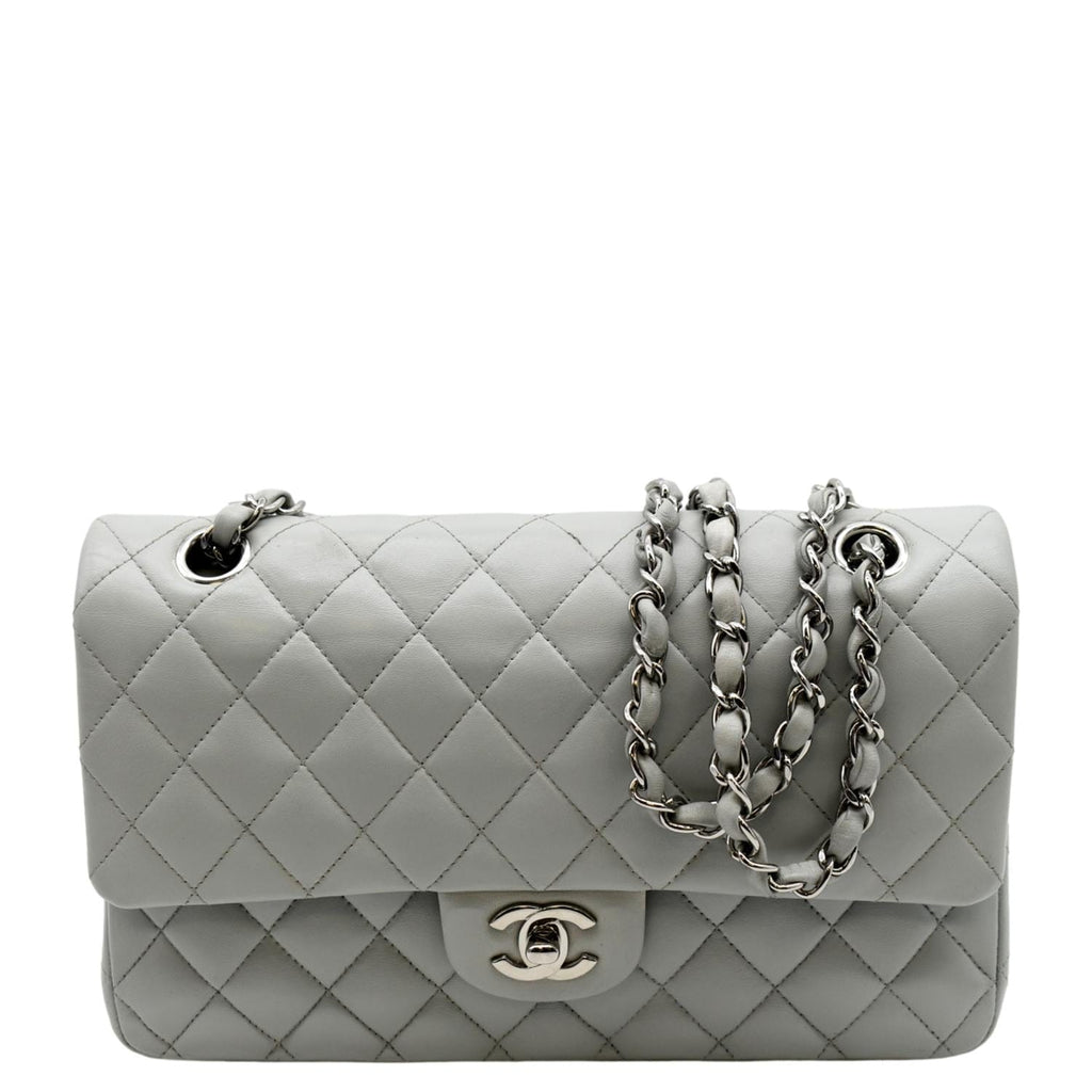 CHANEL Medium Double Flap Calfskin Leather Shoulder Bag White