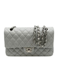 CHANEL Medium Double Flap Calfskin Leather Shoulder Bag White