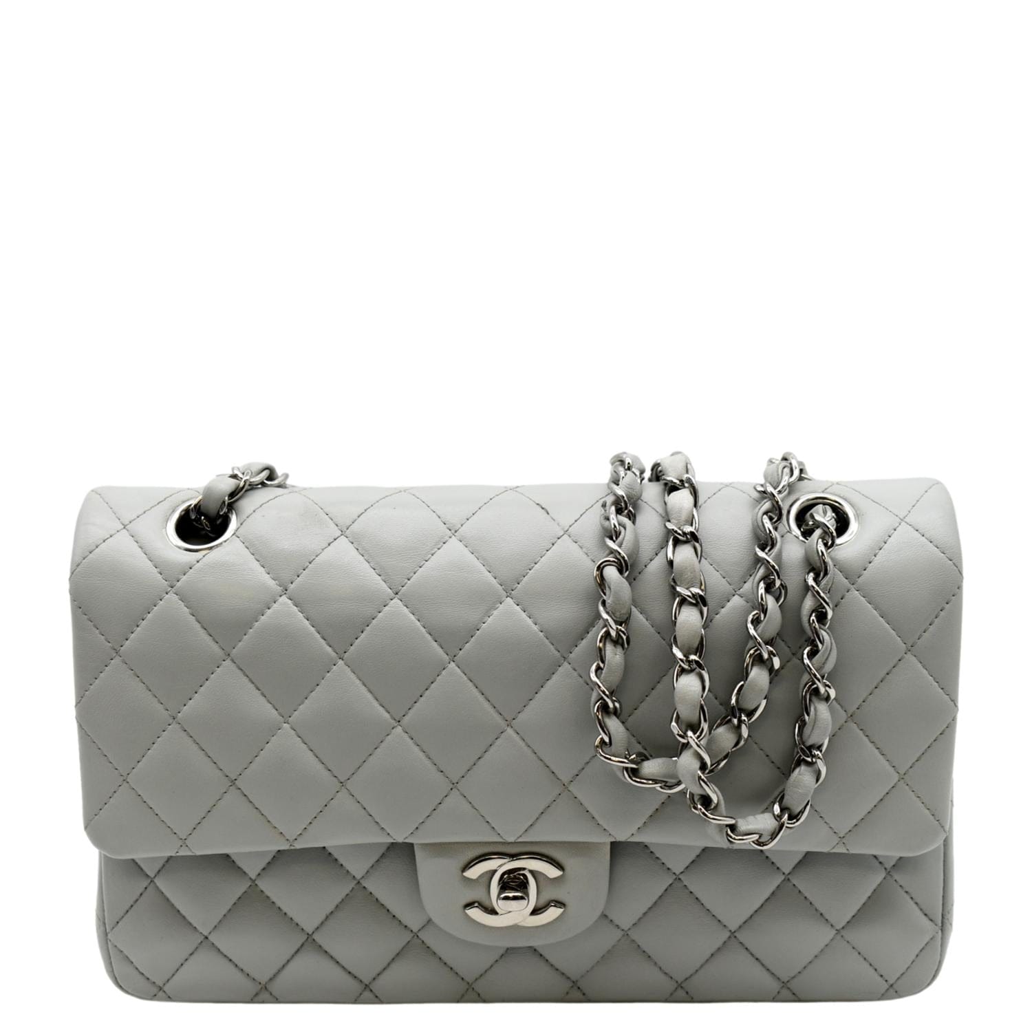 CHANEL Medium Double Flap Calfskin Leather Shoulder Bag White