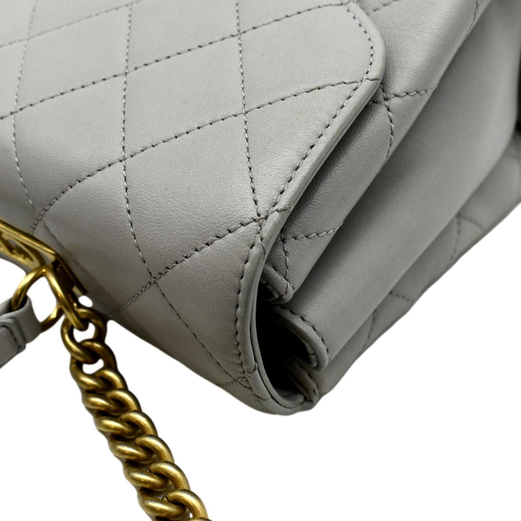 CHANEL Trendy Spirit Top Handle Quilted Leather Shoulder Bag Grey