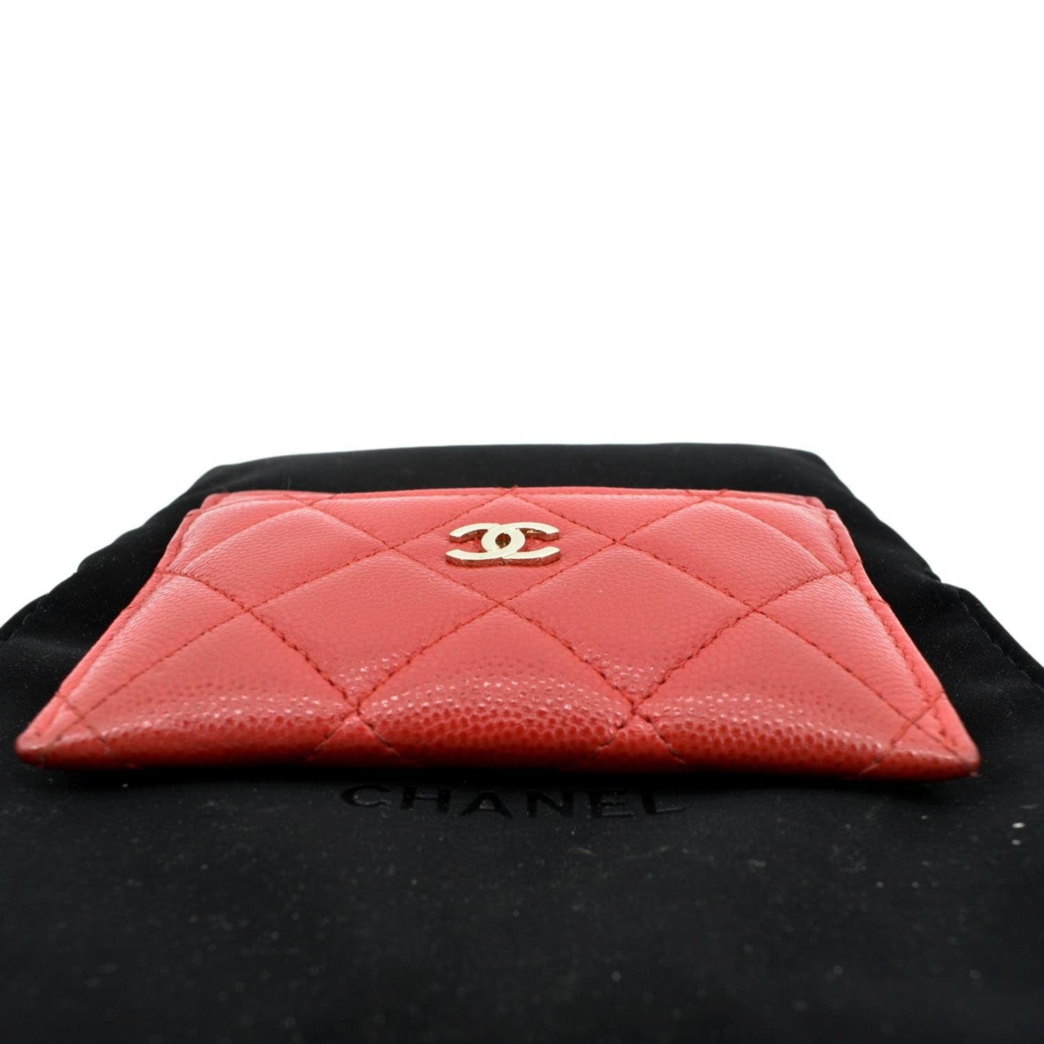 CHANEL CC Card Holder Quilted Caviar Leather Wallet Red