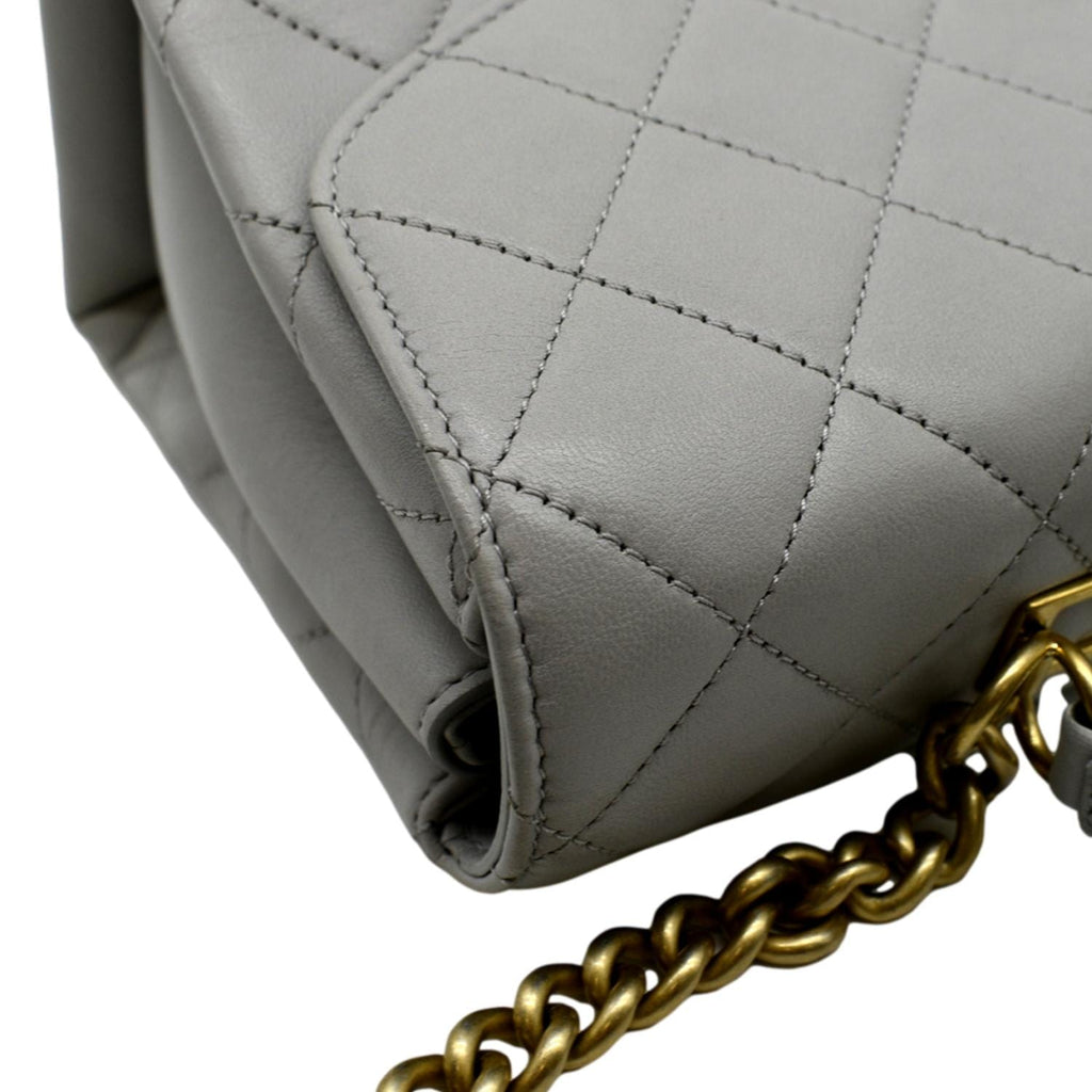 CHANEL Trendy Spirit Top Handle Quilted Leather Shoulder Bag Grey