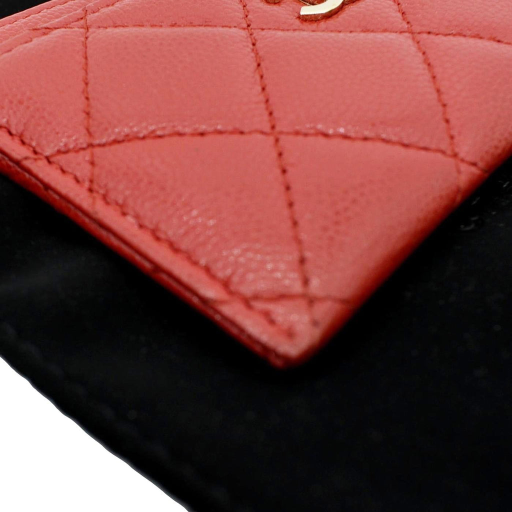 CHANEL CC Card Holder Quilted Caviar Leather Wallet Red