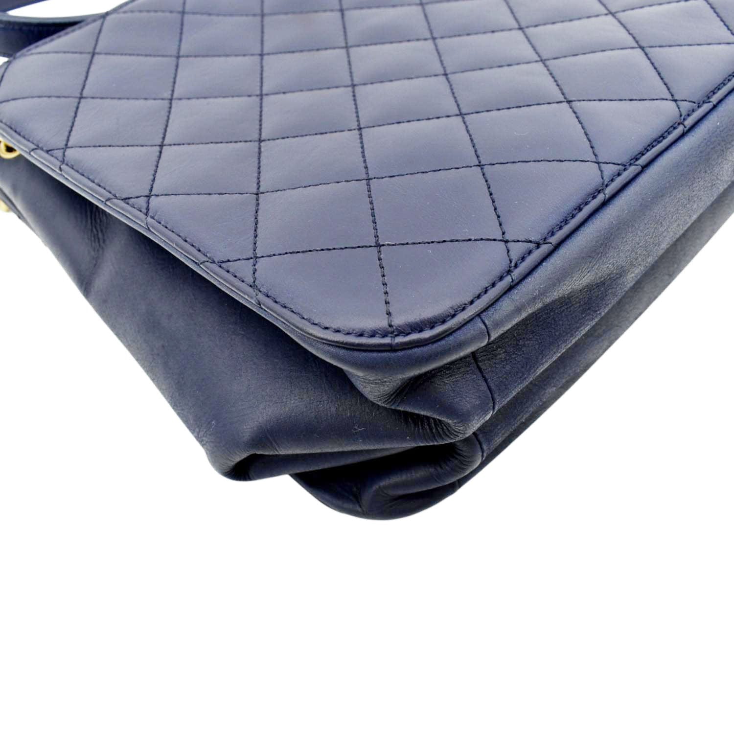 CHANEL Small Straight Lined Shopping Quilted Leather Tote Bag Blue