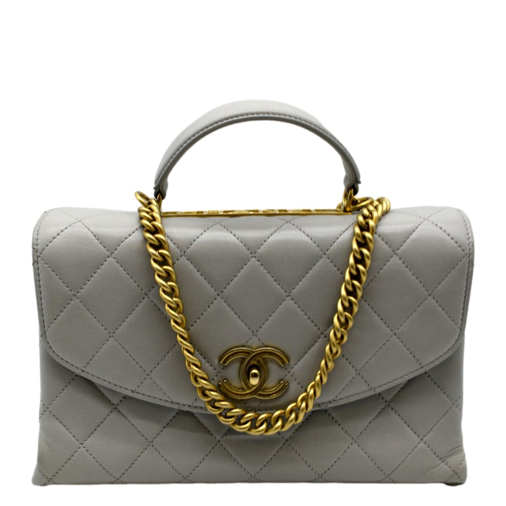 CHANEL Trendy Spirit Top Handle Quilted Leather Shoulder Bag Grey