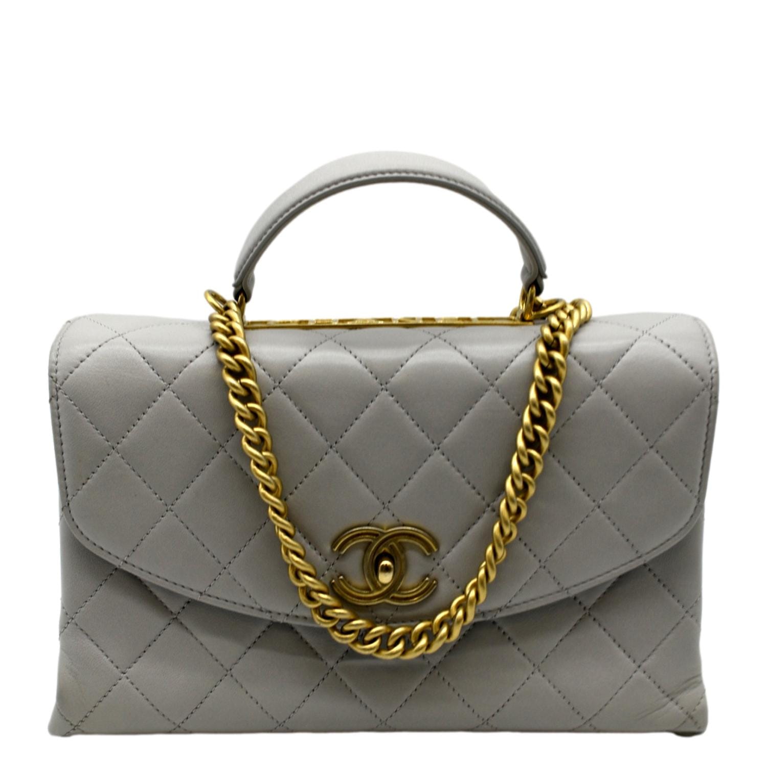 CHANEL Trendy Spirit Top Handle Quilted Leather Shoulder Bag Grey