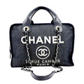 CHANEL Deauville Medium Bowling Denim Shoulder Bag Blue