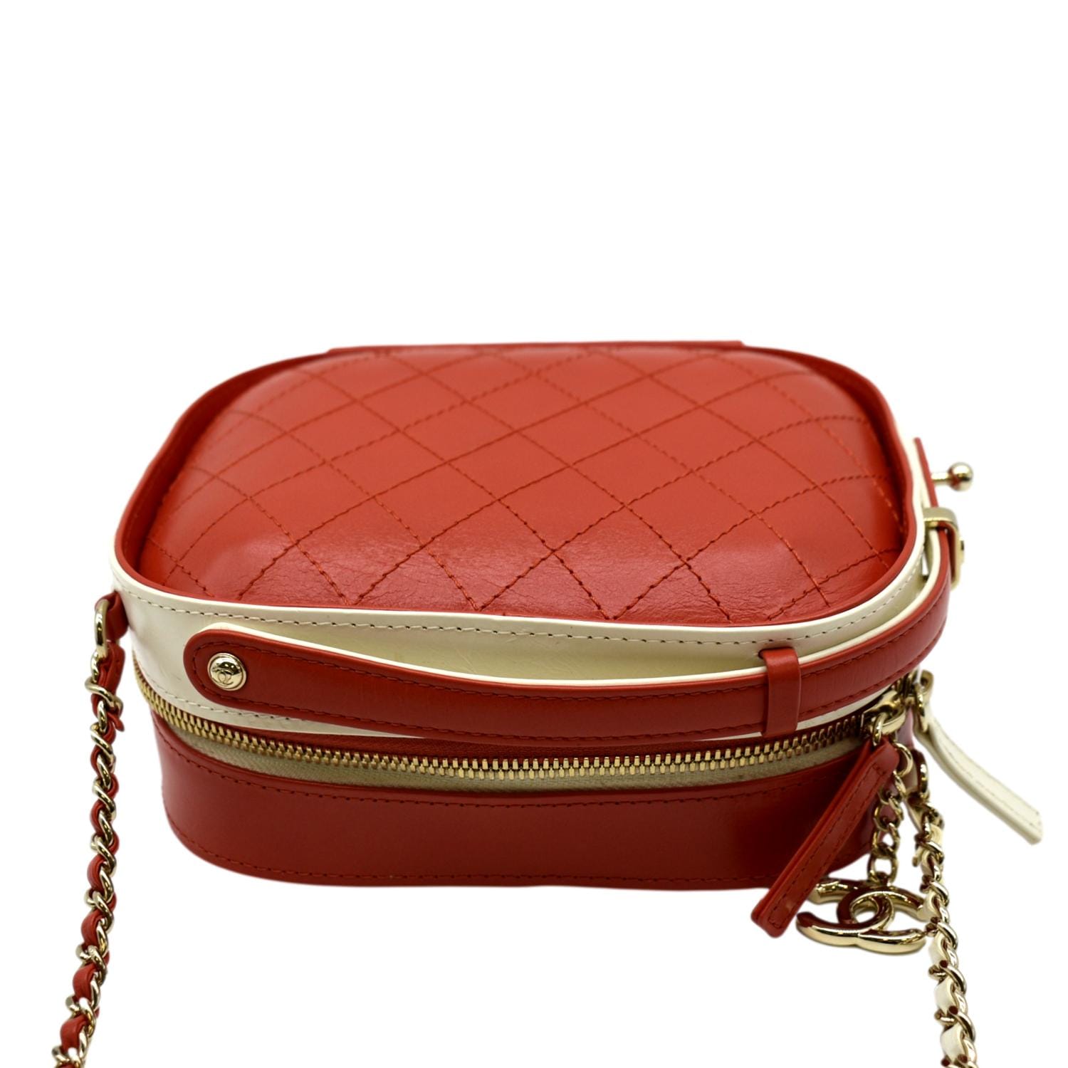 CHANEL Crumpled Calfskin Leather Vanity Case Crossbody Bag Red