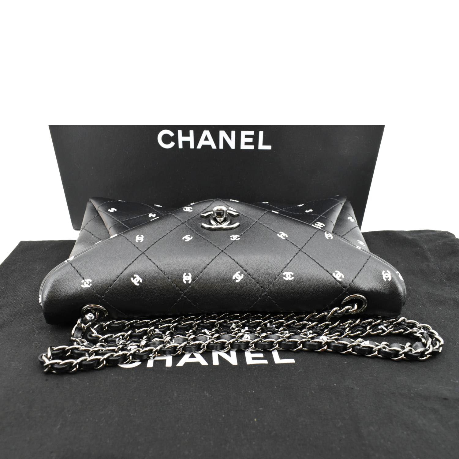 CHANEL CC Envelope Printed Lambskin Leather Chain Clutch Bag Black
