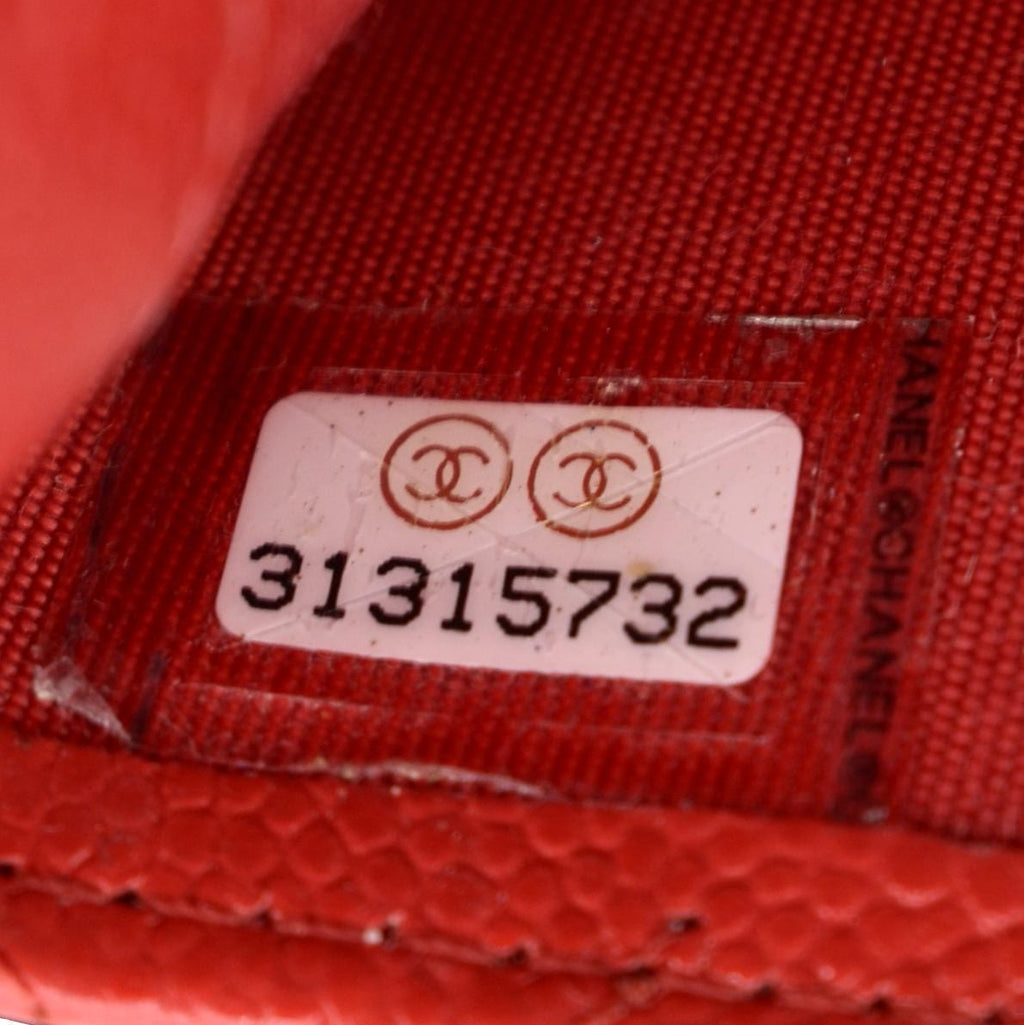 CHANEL CC Card Holder Quilted Caviar Leather Wallet Red