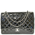 CHANEL Classic Maxi Double Flap Quilted Patent Leather Shoulder Bag Black