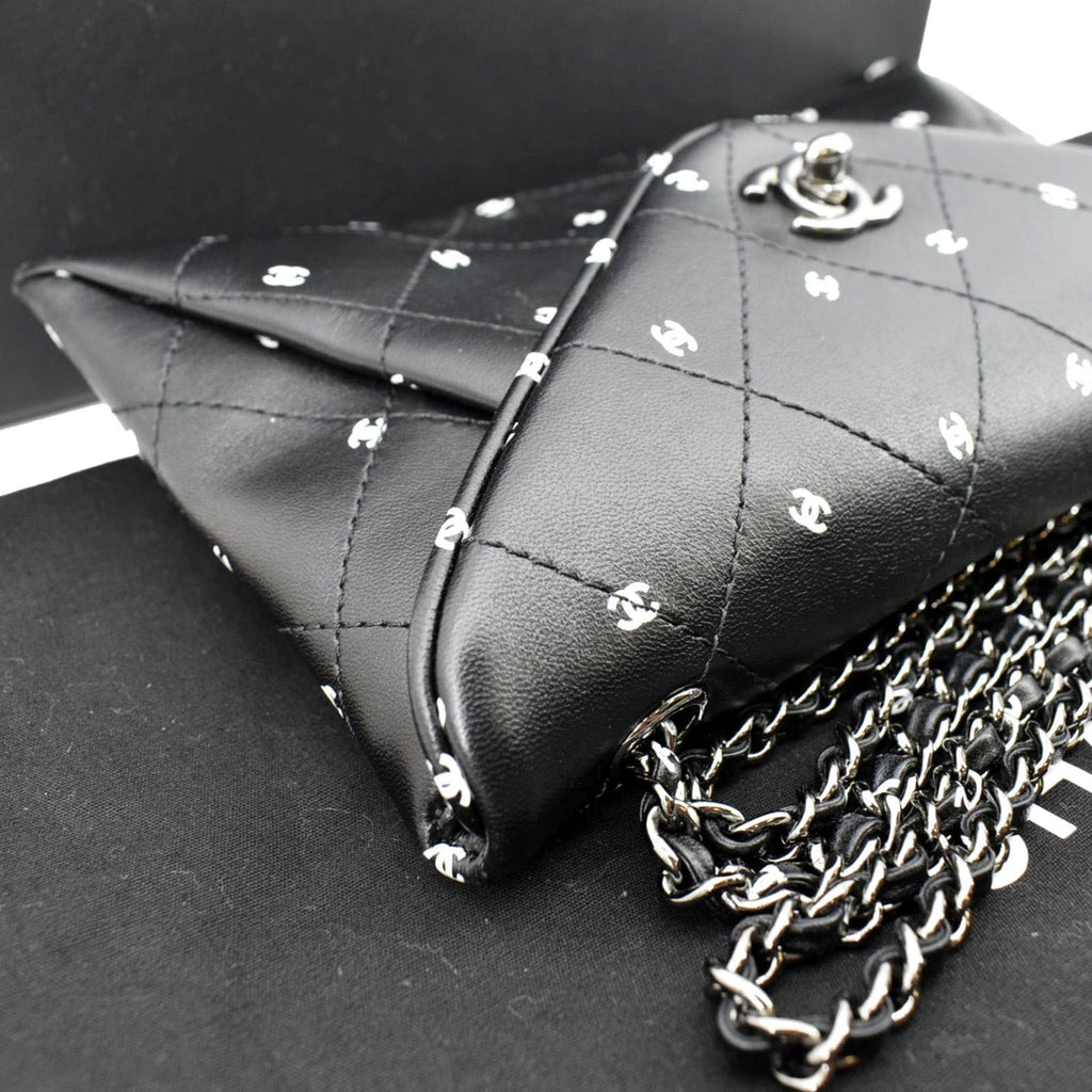 CHANEL CC Envelope Printed Lambskin Leather Chain Clutch Bag Black