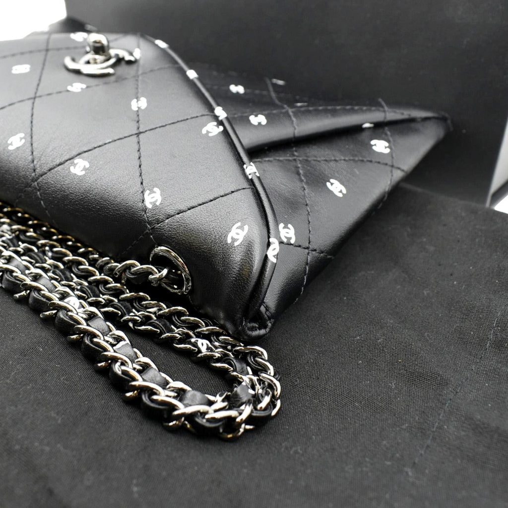 CHANEL CC Envelope Printed Lambskin Leather Chain Clutch Bag Black