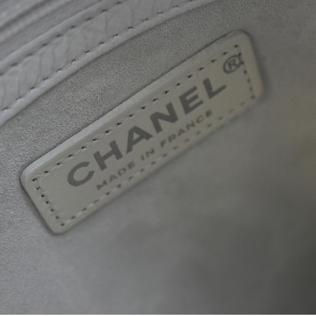 CHANEL Droplet Patent Leather Hobo Bag White