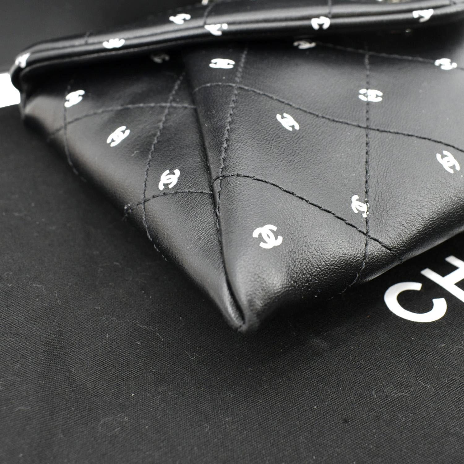 CHANEL CC Envelope Printed Lambskin Leather Chain Clutch Bag Black