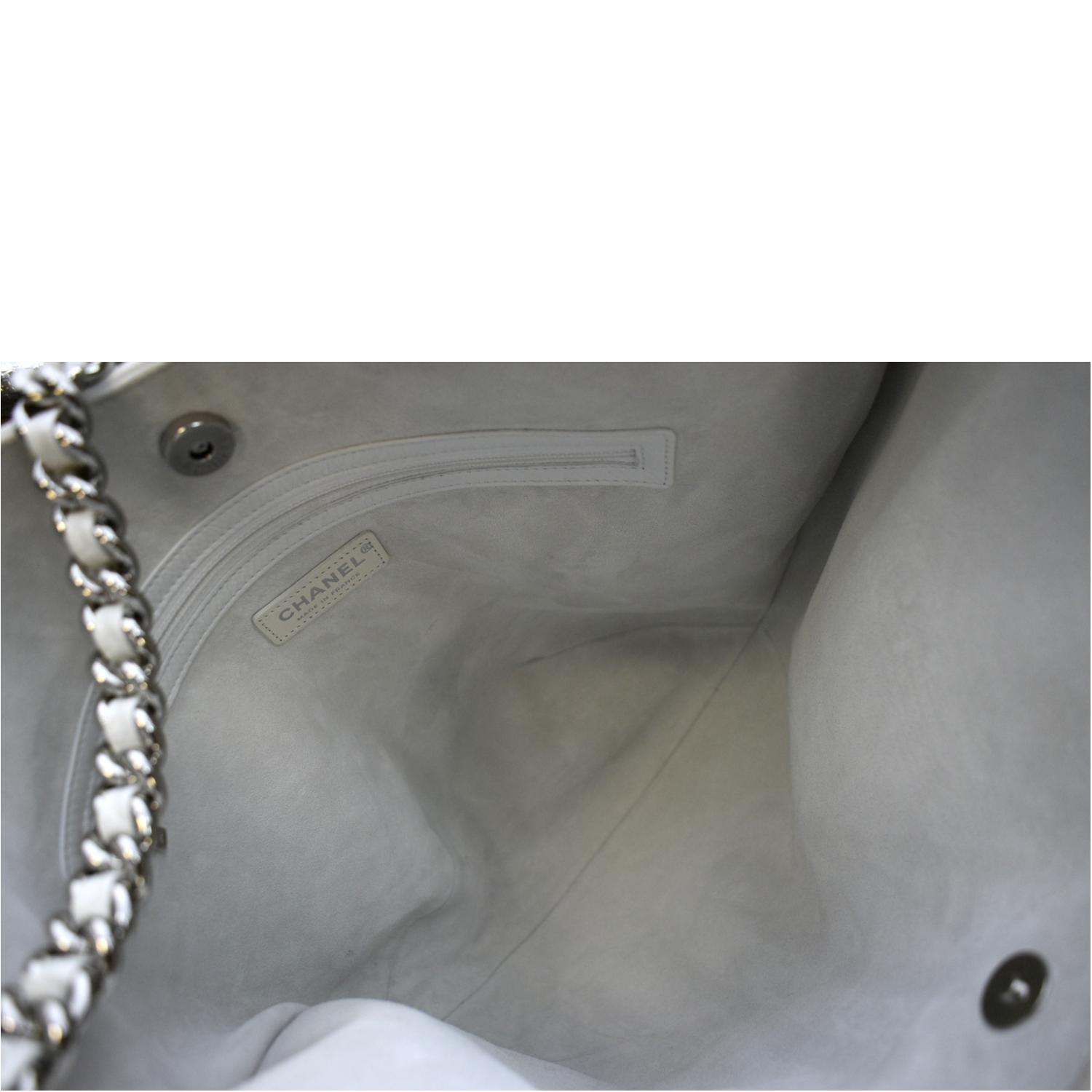 CHANEL Droplet Patent Leather Hobo Bag White