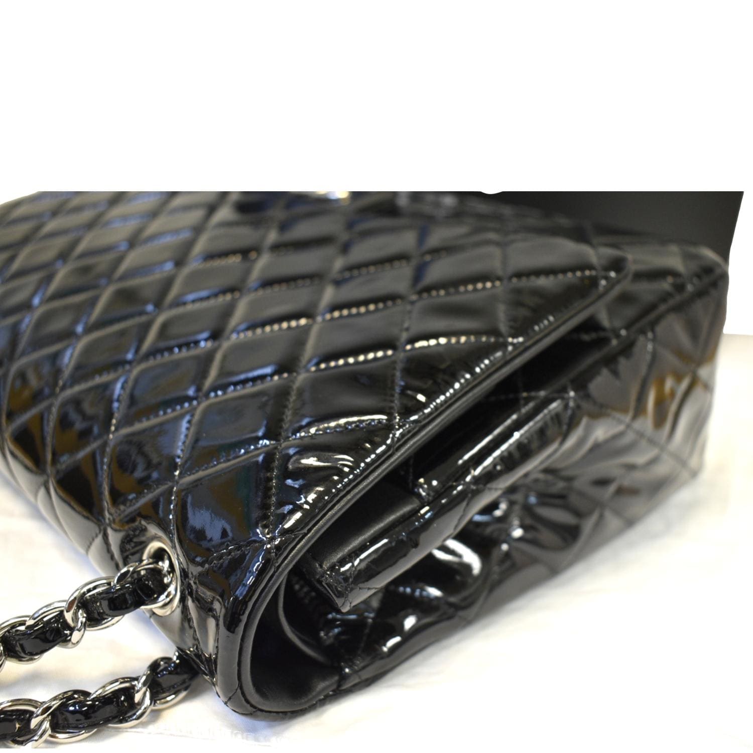 CHANEL Classic Maxi Double Flap Quilted Patent Leather Shoulder Bag Black