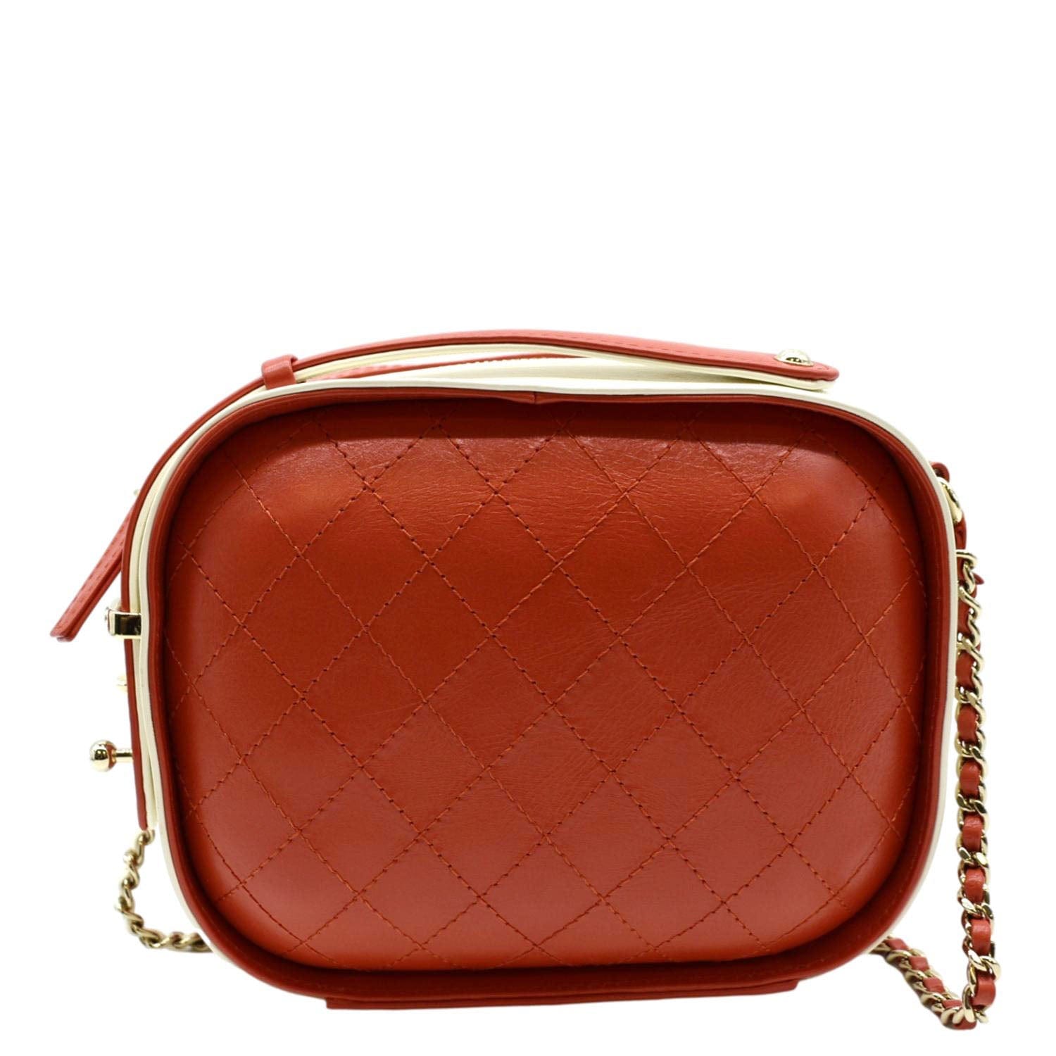 CHANEL Crumpled Calfskin Leather Vanity Case Crossbody Bag Red
