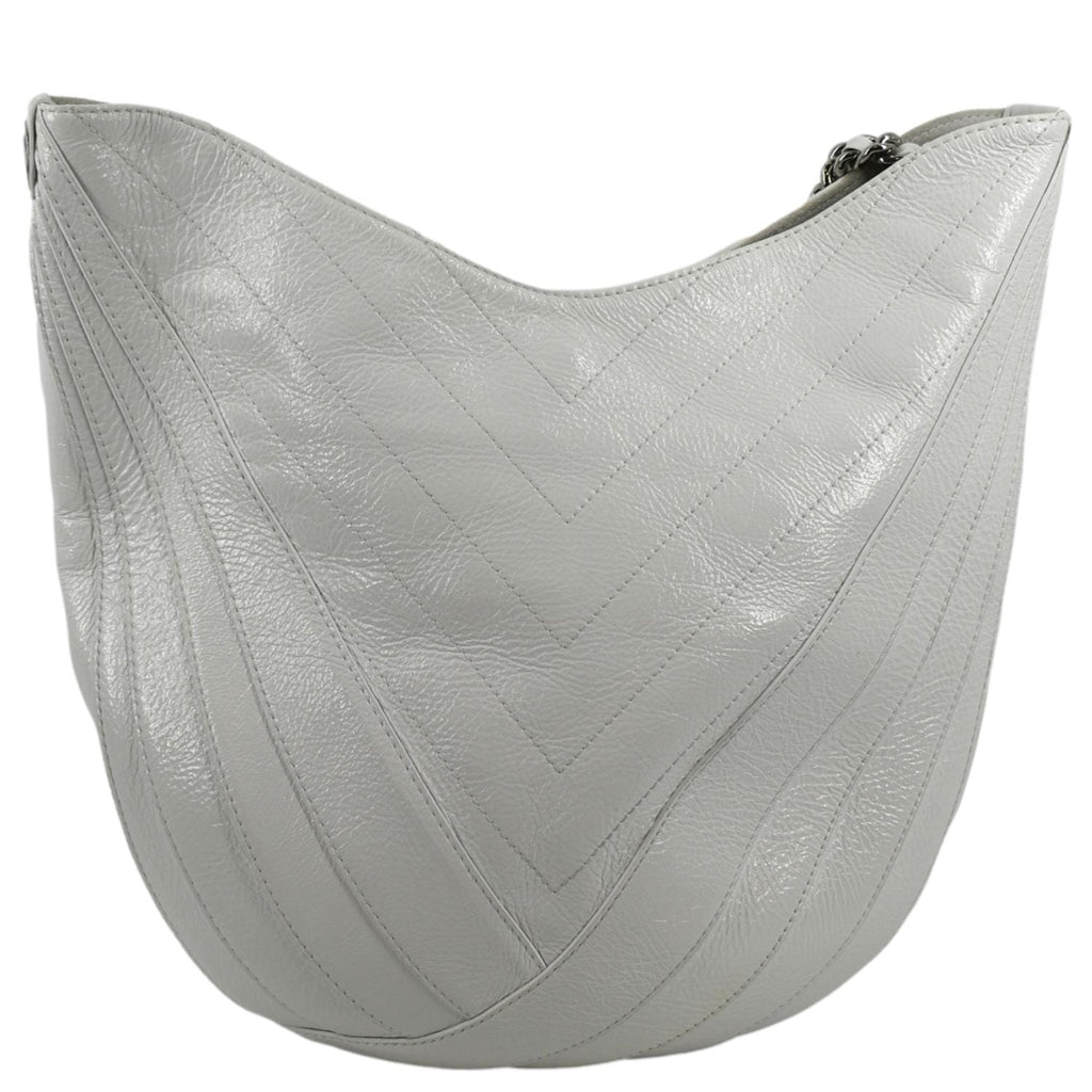 CHANEL Droplet Patent Leather Hobo Bag White