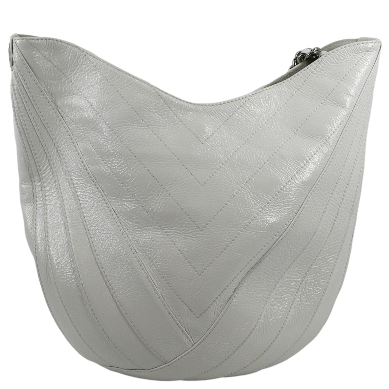 CHANEL Droplet Patent Leather Hobo Bag White