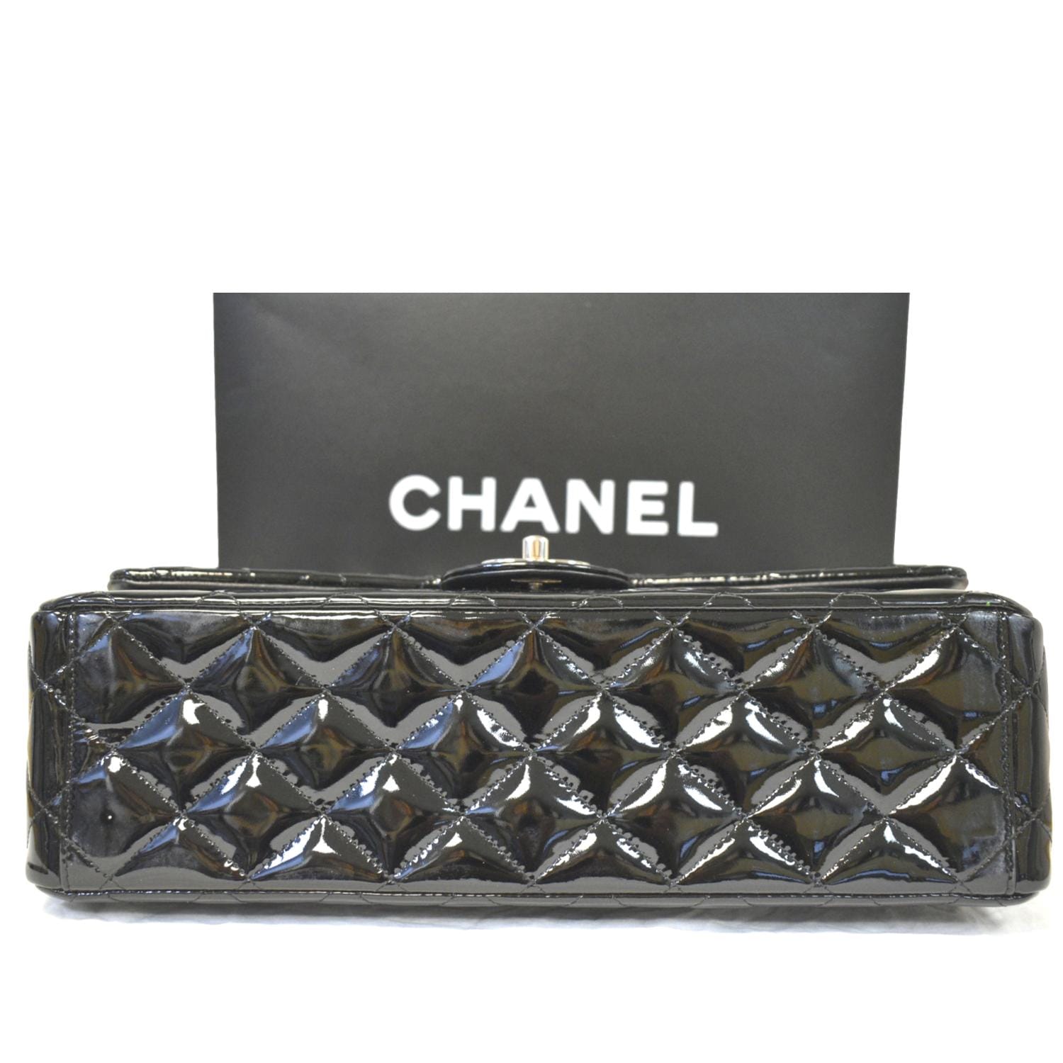 CHANEL Classic Maxi Double Flap Quilted Patent Leather Shoulder Bag Black