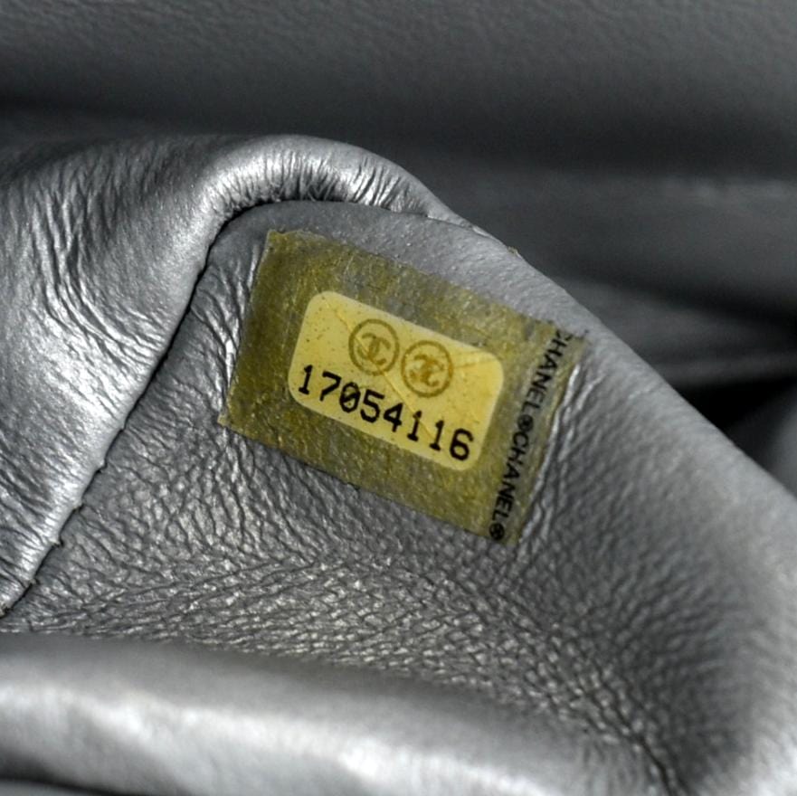 CHANEL Jumbo Flap Quilted Leather Shoulder Bag Metallic Silver