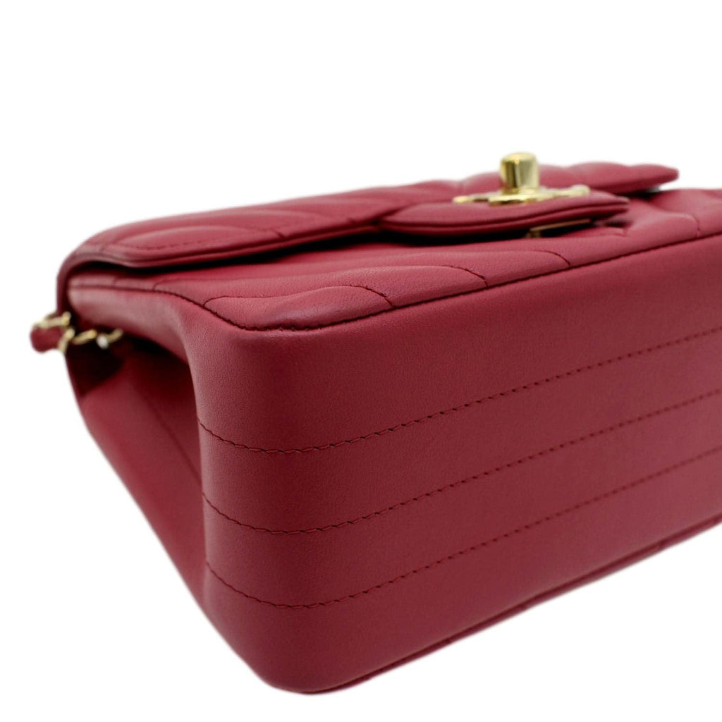 CHANEL Mini Flap Quilted Chevron Leather Crossbody Bag Red