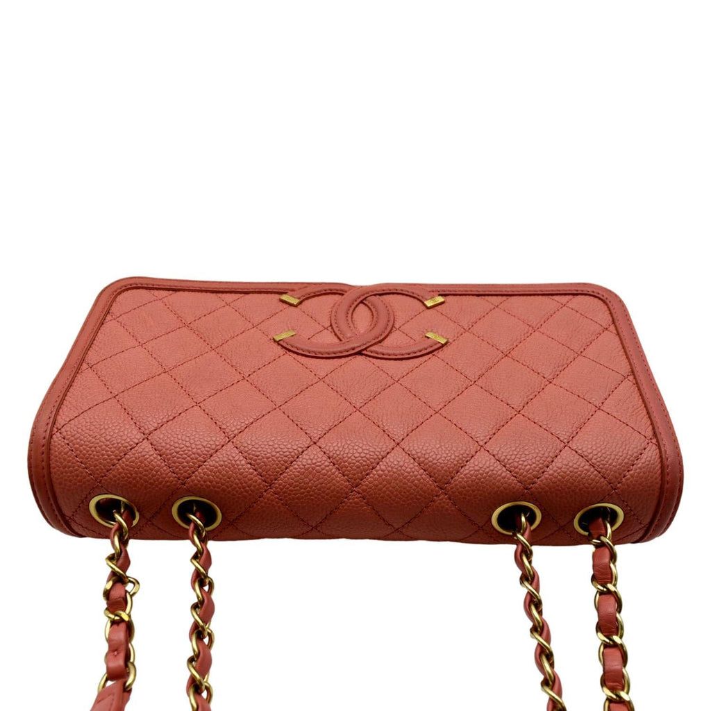 CHANEL CC Filigree Small Flap Caviar Leather Crossbody Bag Red