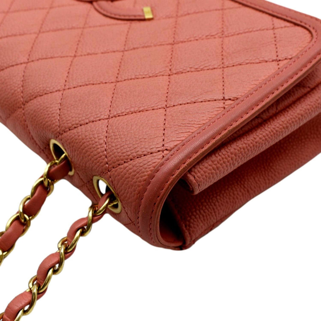 CHANEL CC Filigree Small Flap Caviar Leather Crossbody Bag Red