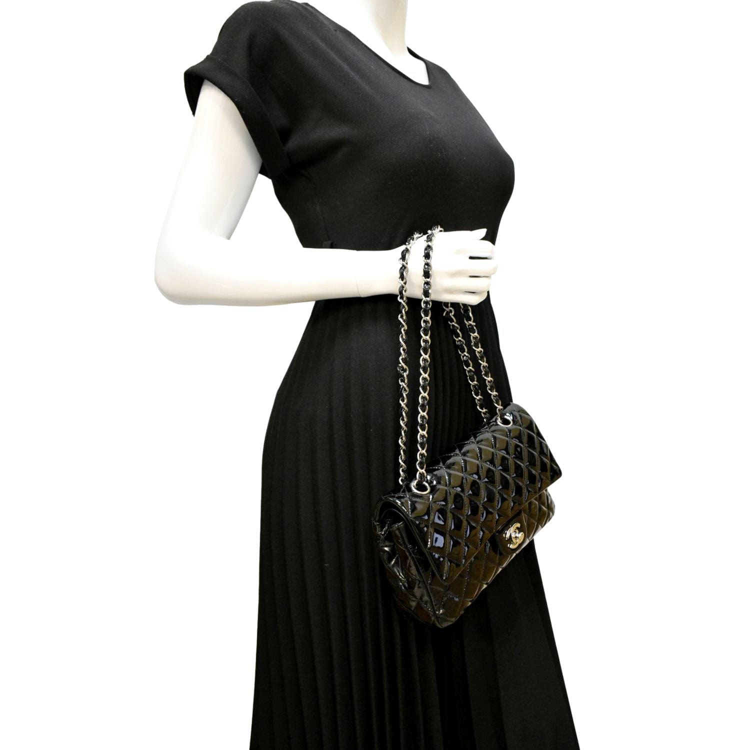 CHANEL Medium Flap Patent Leather Shoulder Bag Black