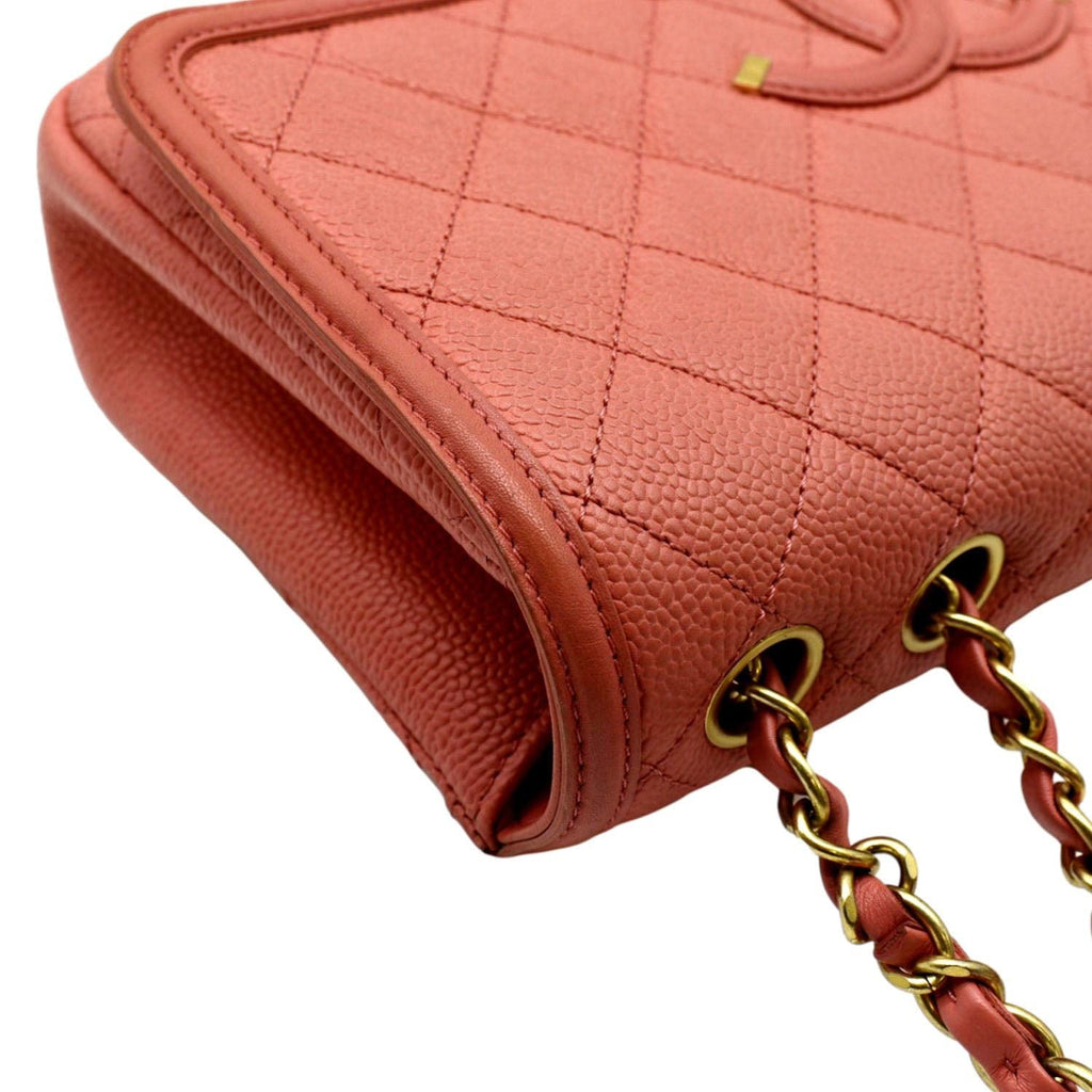 CHANEL CC Filigree Small Flap Caviar Leather Crossbody Bag Red