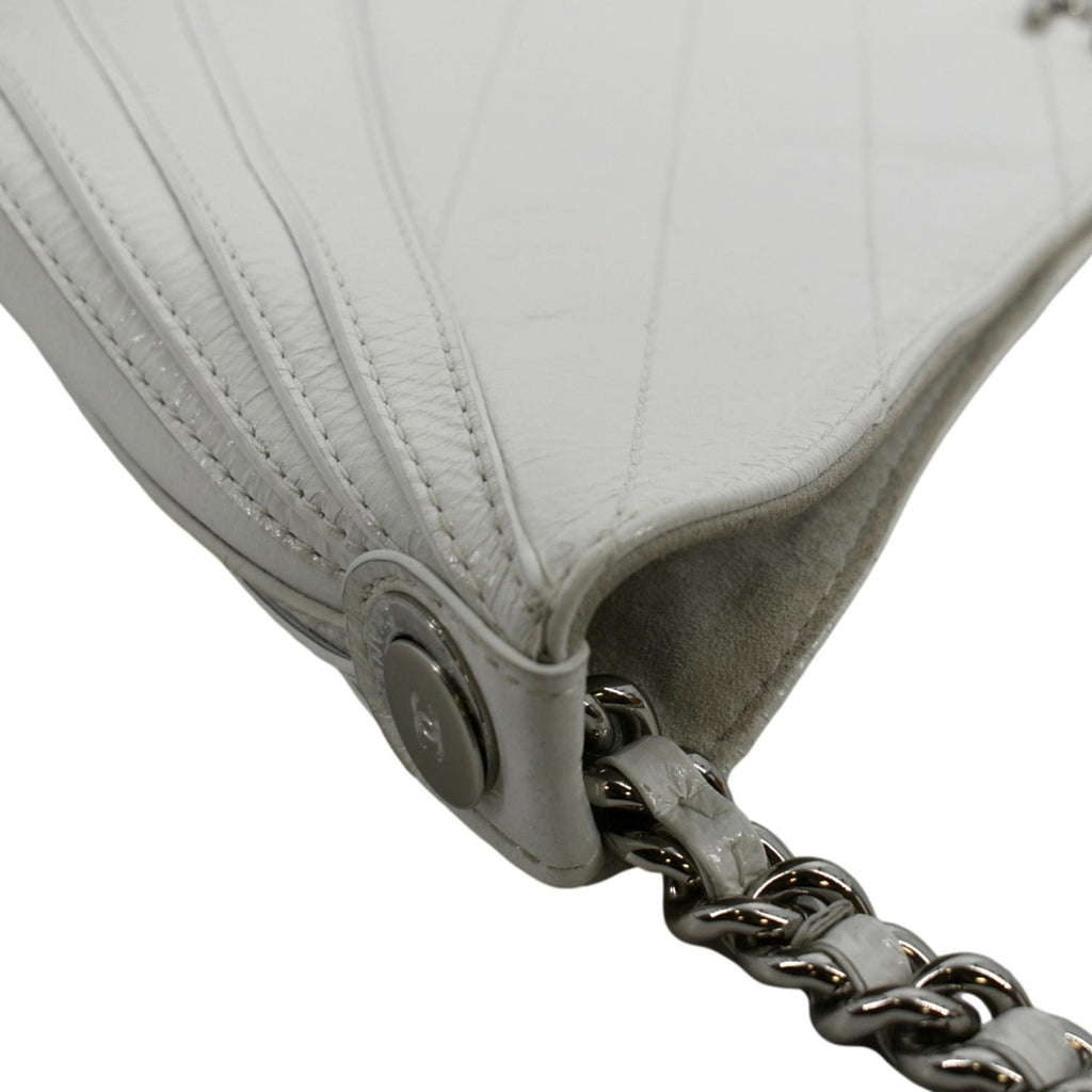 CHANEL Droplet Patent Leather Hobo Bag White