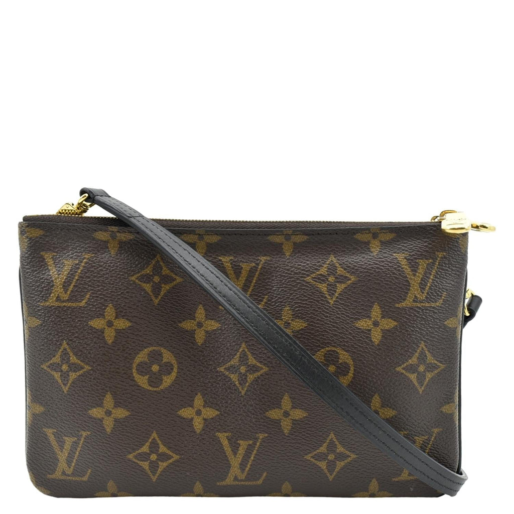 LOUIS VUITTON Double Zip Pochette Reverse Monogram Giant Crossbody Bag Brown