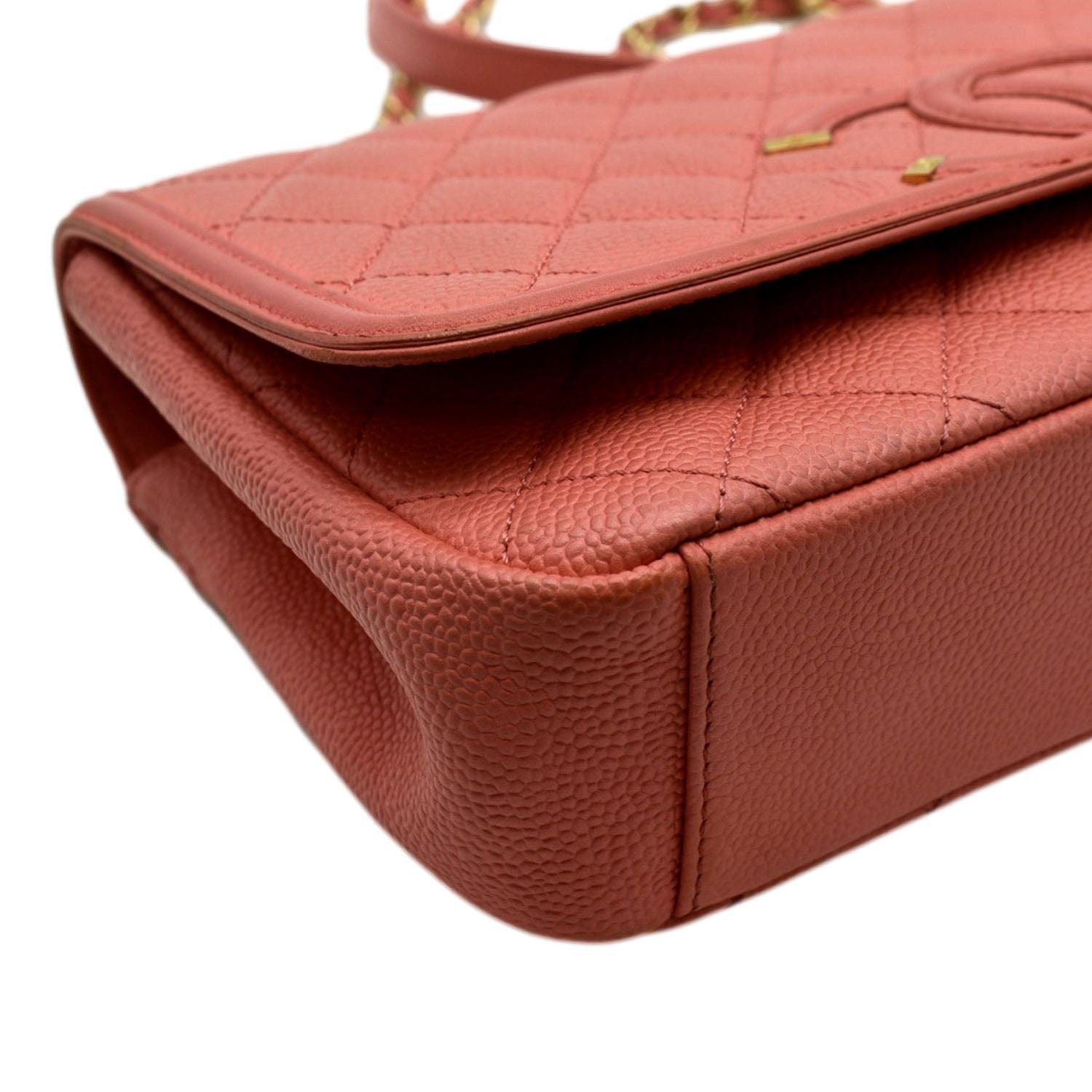 CHANEL CC Filigree Small Flap Caviar Leather Crossbody Bag Red