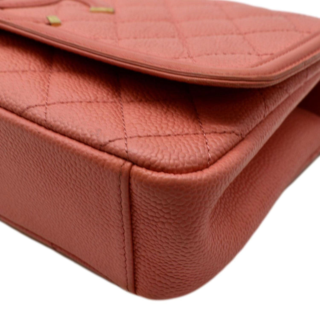 CHANEL CC Filigree Small Flap Caviar Leather Crossbody Bag Red