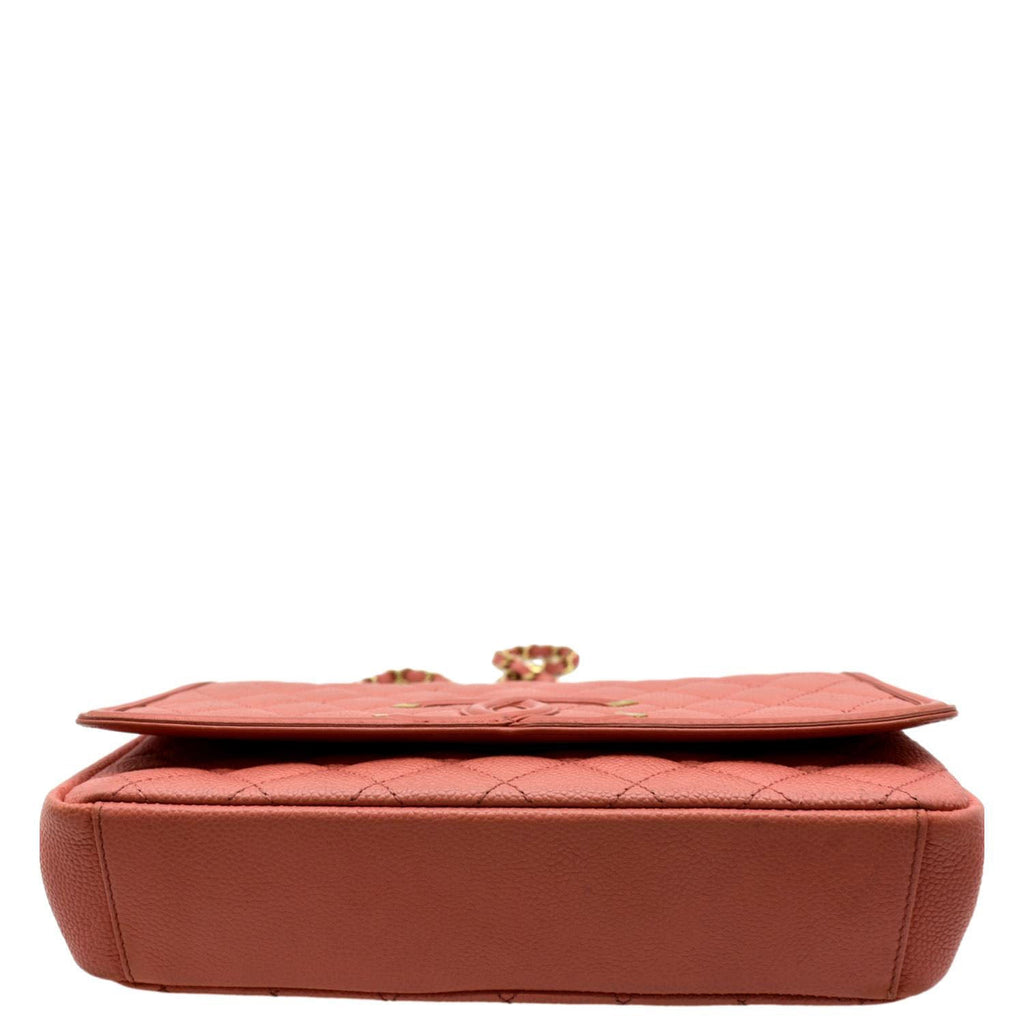 CHANEL CC Filigree Small Flap Caviar Leather Crossbody Bag Red