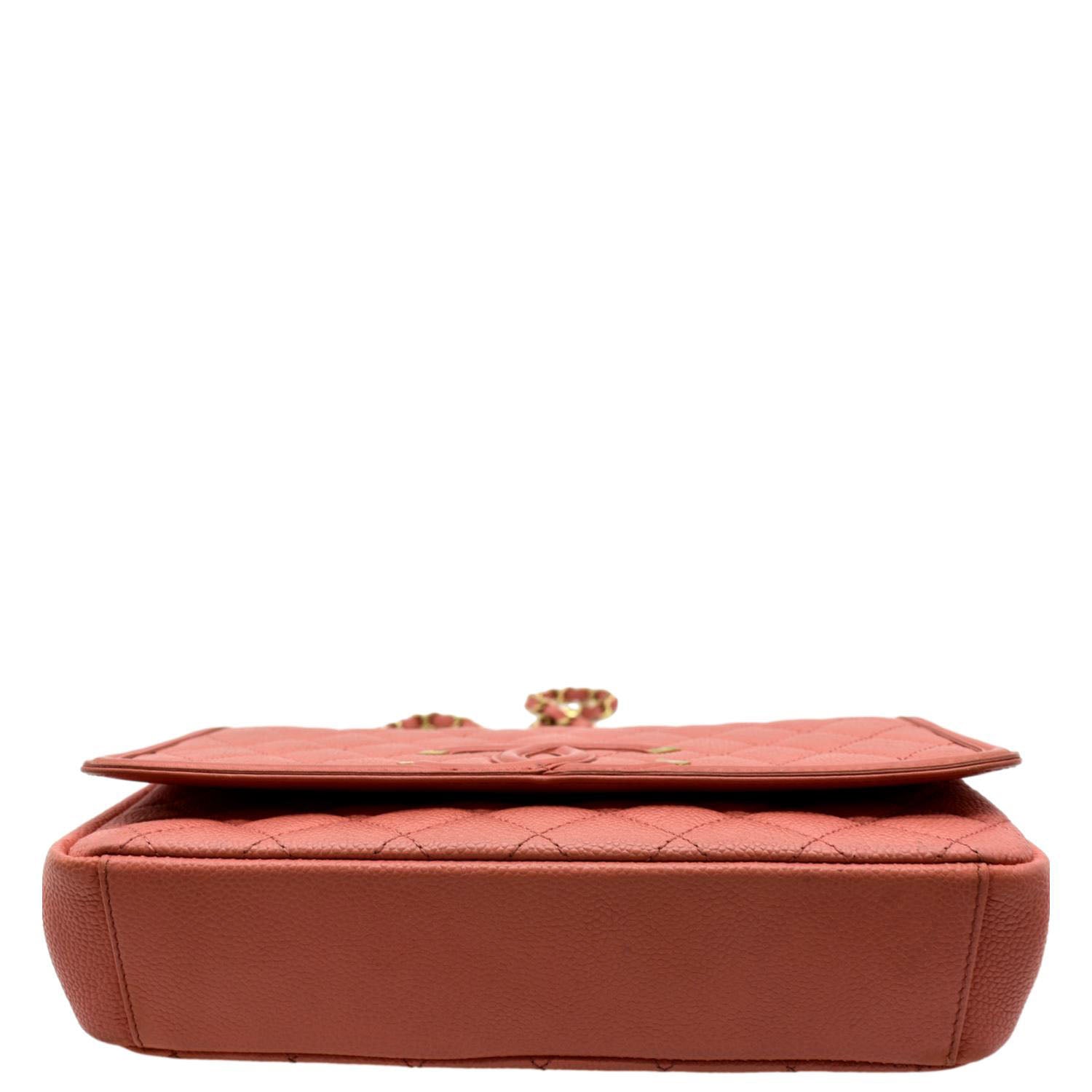 CHANEL CC Filigree Small Flap Caviar Leather Crossbody Bag Red