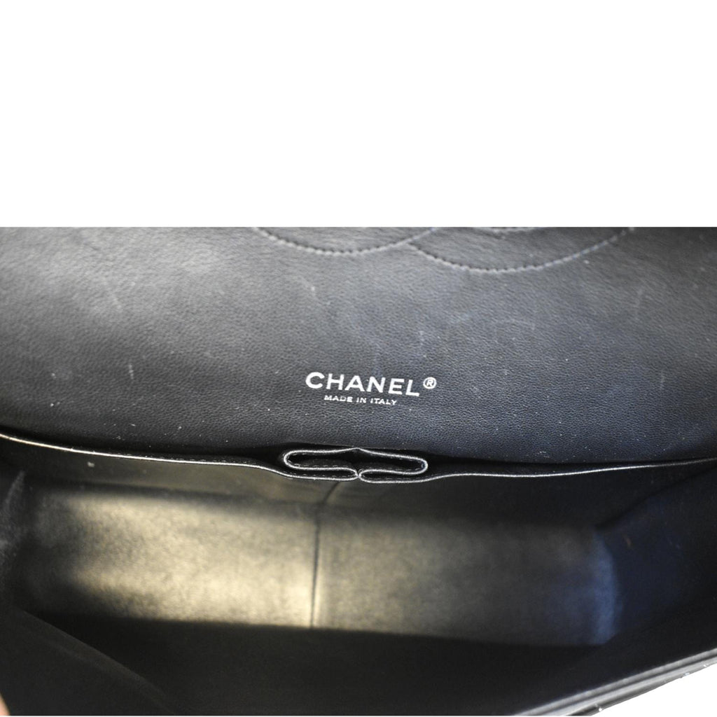 CHANEL Classic Maxi Double Flap Quilted Patent Leather Shoulder Bag Black