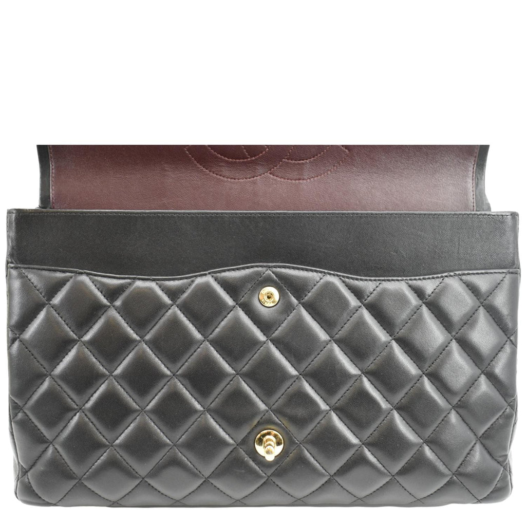 CHANEL Maxi Double Flap Lambskin Leather Shoulder Bag Black