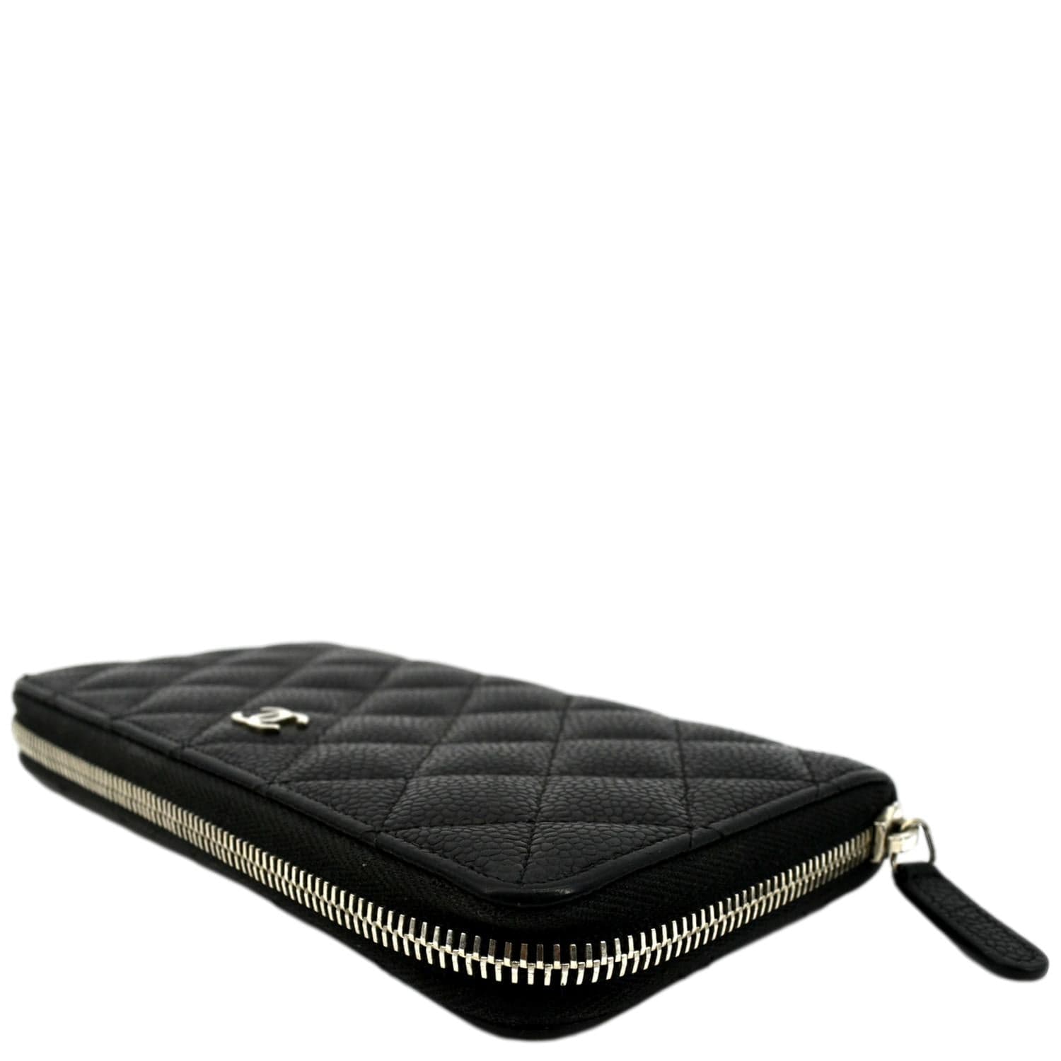 CHANEL Zip Around Quilted Caviar Leather Wallet Black
