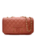 CHANEL CC Filigree Small Flap Caviar Leather Crossbody Bag Red