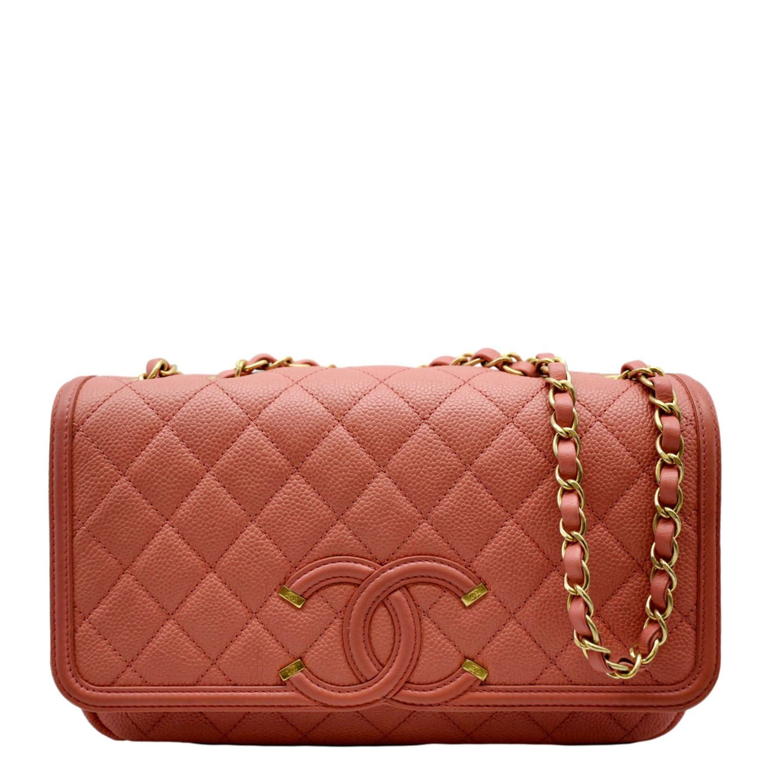 CHANEL CC Filigree Small Flap Caviar Leather Crossbody Bag Red