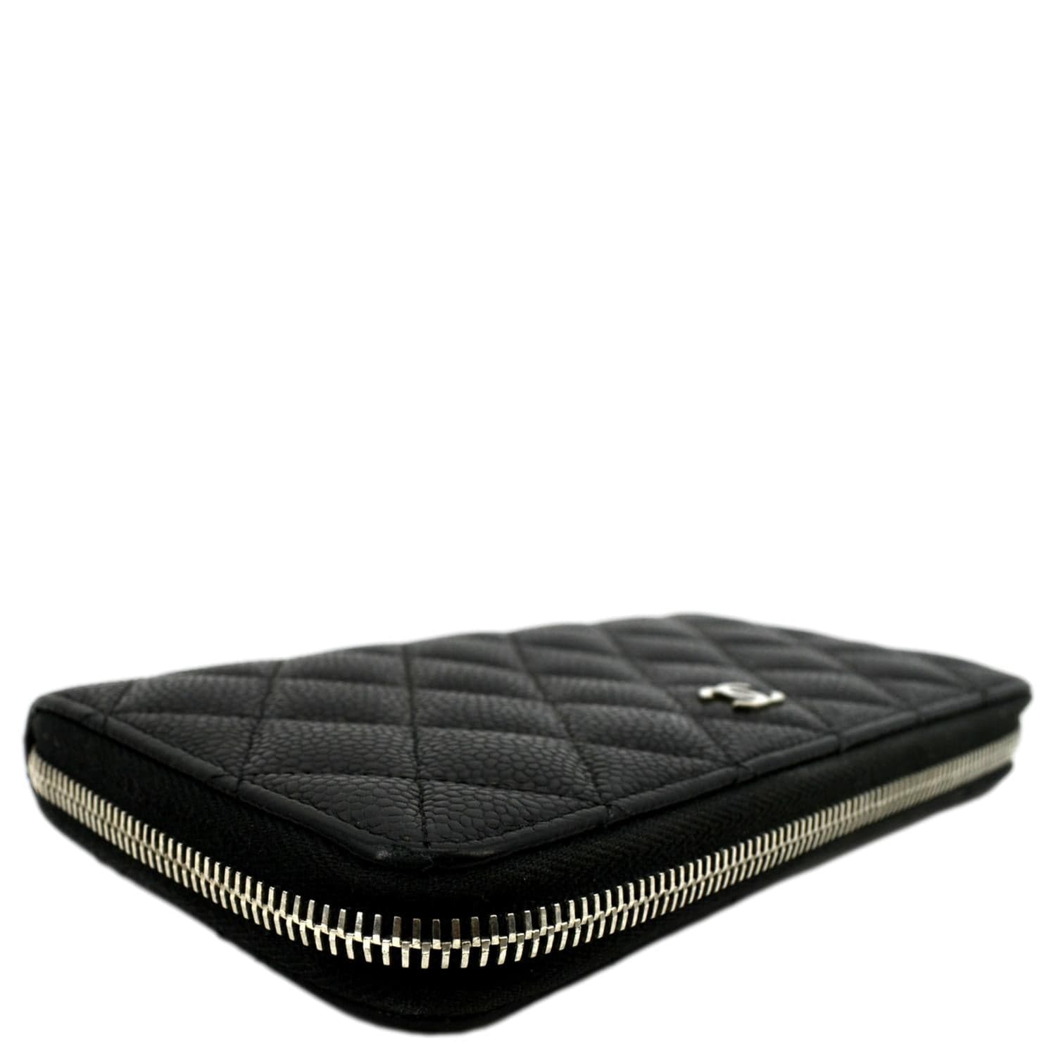 CHANEL Zip Around Quilted Caviar Leather Wallet Black