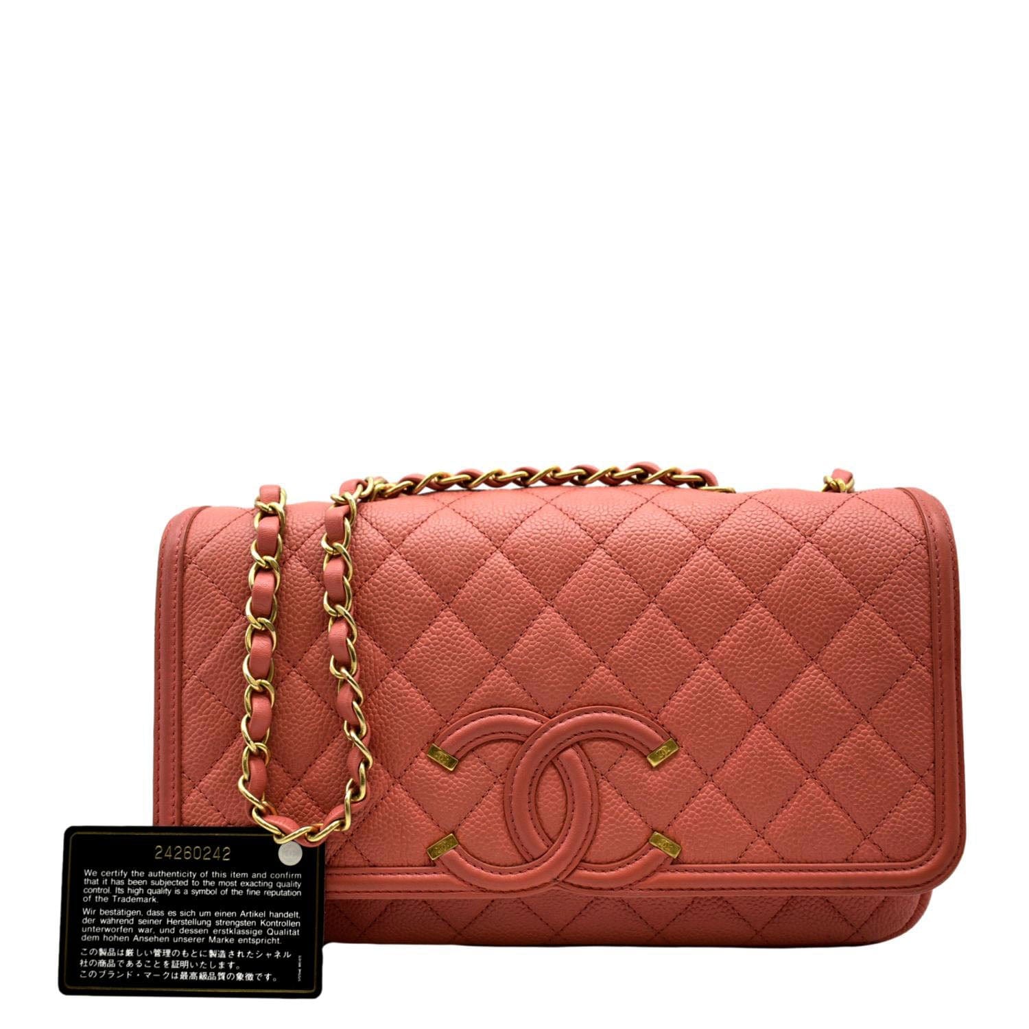 CHANEL CC Filigree Small Flap Caviar Leather Crossbody Bag Red