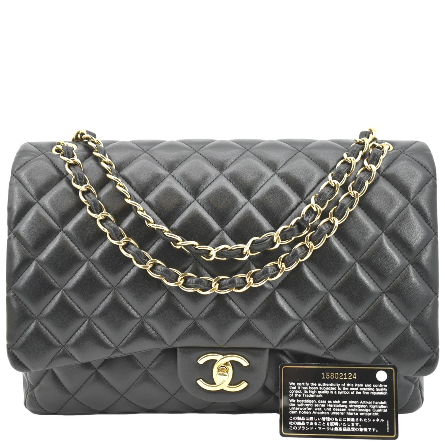 CHANEL Maxi Double Flap Lambskin Leather Shoulder Bag Black