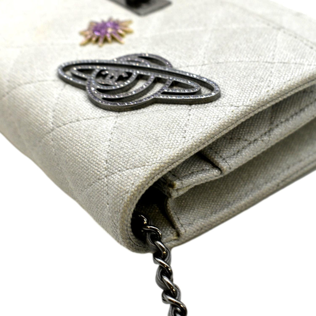 CHANEL Classic 2.55 Reissue Space Charm Quilted Canvas WOC Crossbody Bag Light Grey