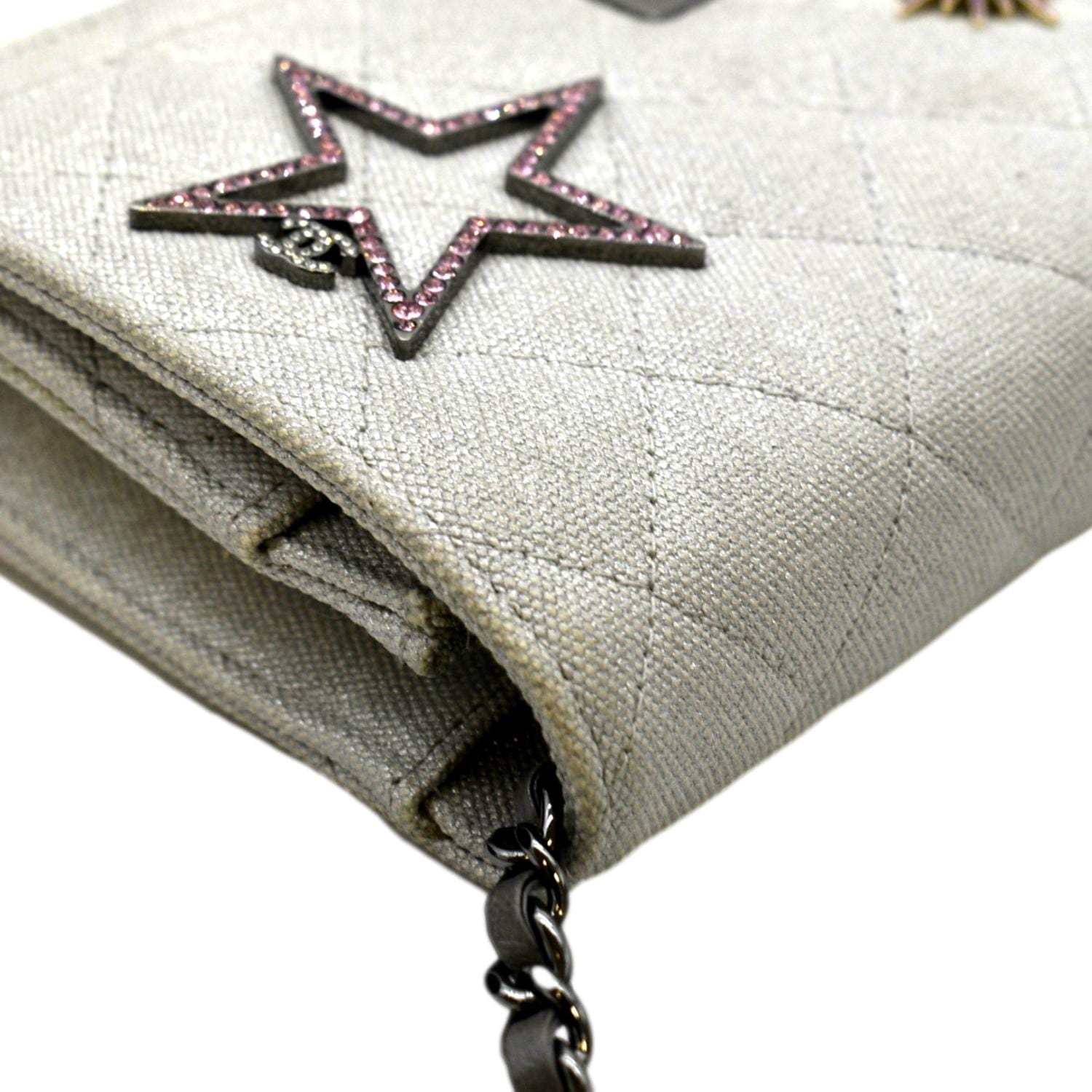 CHANEL Classic 2.55 Reissue Space Charm Quilted Canvas WOC Crossbody Bag Light Grey