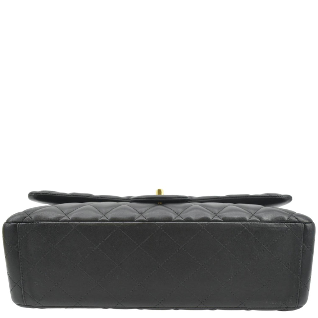 CHANEL Maxi Double Flap Lambskin Leather Shoulder Bag Black